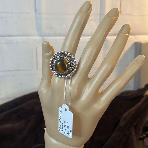 NWT NATURAL ARTISAN CRAFTED TIGERS EYE RING IN 925 STERLING SILVER SZ6.5 - Picture 10 of 11